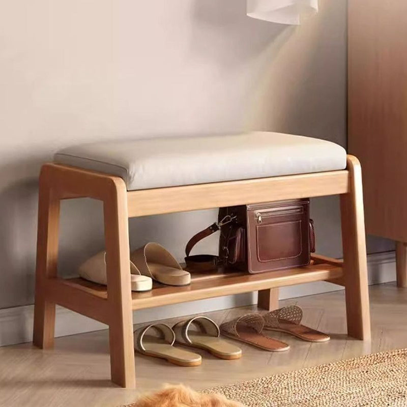 Contemporary Scandinavian Tech Fabric Pine Wood Rectangular Shoe Bench With 1 Shelf For Entryways