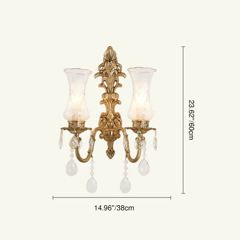 Traditional French Crystal Candelabra Brass 1/2 Light Wall Sconce Lamp