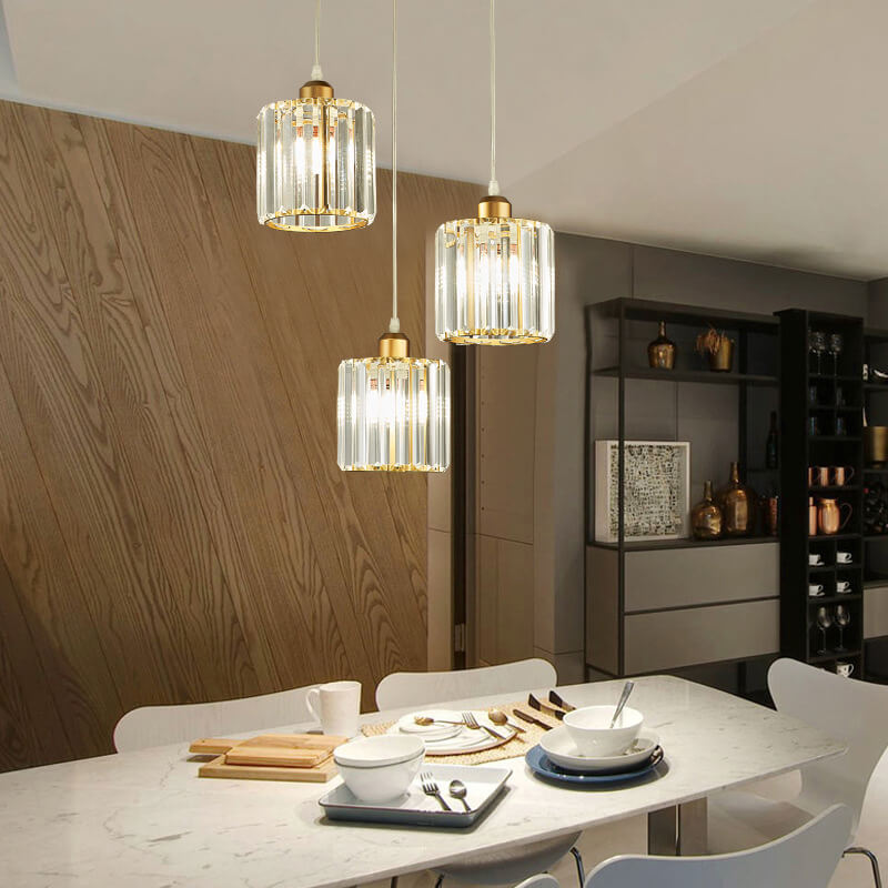 Modern Luxury Round Iron Crystal 3-Light Cylindrical Jar Chandelier For Living Room