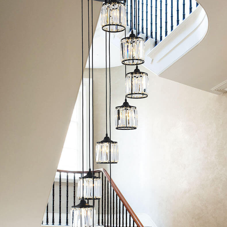 Modern Luxury Cylindrical Jar Iron Crystal 3-Light Chandelier For  Dining Room