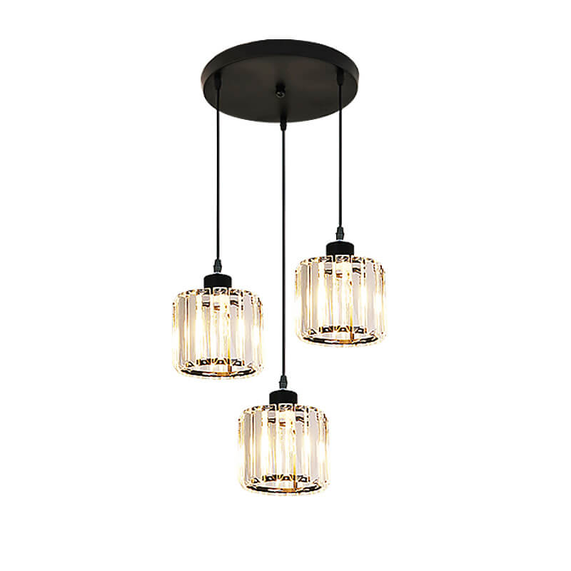 Modern Luxury Round Iron Crystal 3-Light Cylindrical Jar Chandelier For Living Room