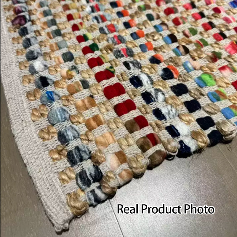 Contemporary Creative Jute Cotton Rectangular Handwoven Area Rug Reversible Durable For Living Room Bedroom Home Office