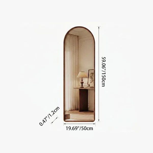 Contemporary Retro Solid Wood & Plywood Arched Leaning Full-Length Mirror For Bedroom