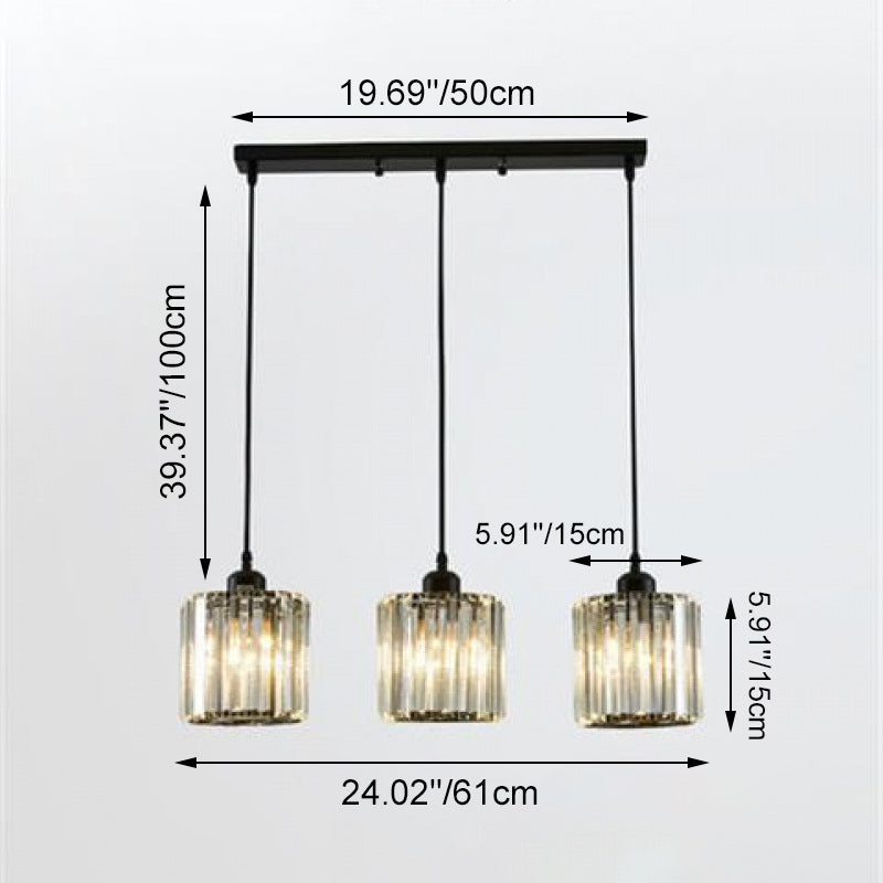 Modern Luxury Cylindrical Jar Iron Crystal 3-Light Chandelier For  Dining Room
