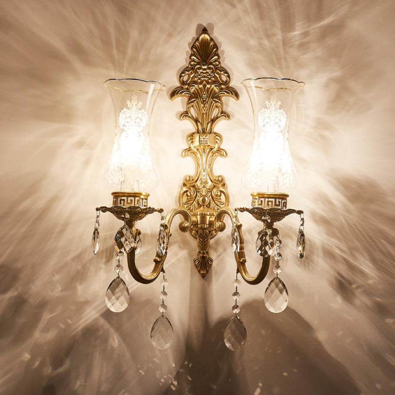 Traditional French Crystal Candelabra Brass 1/2 Light Wall Sconce Lamp