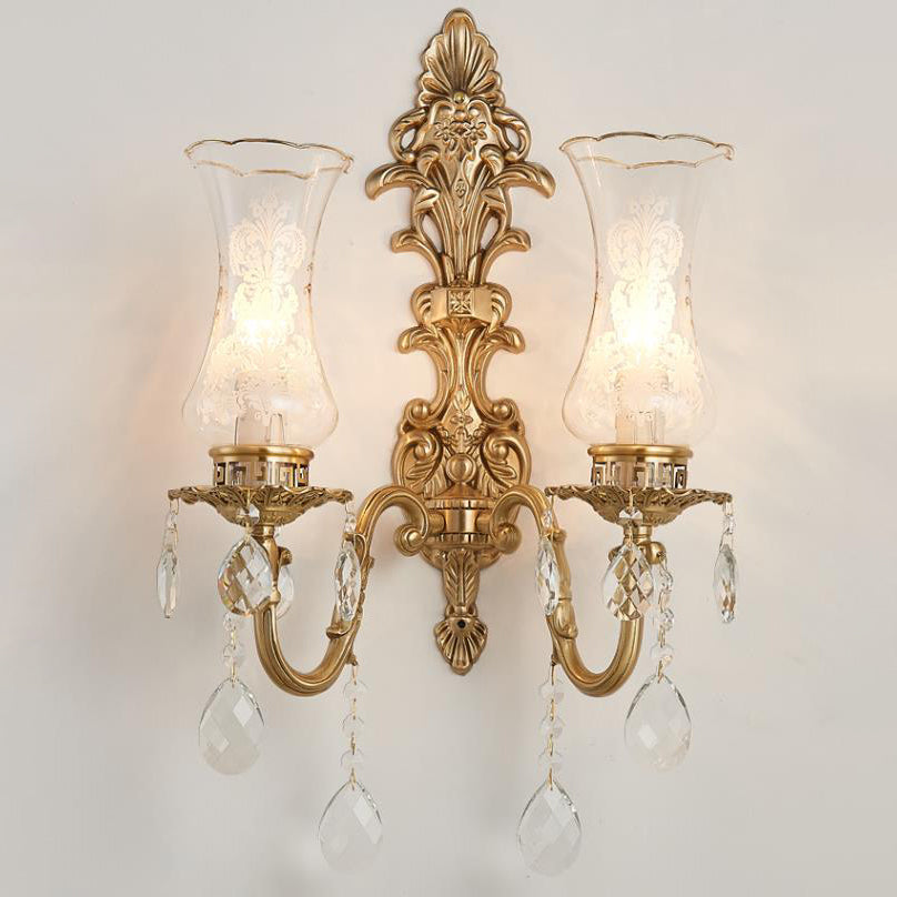 Traditional French Crystal Candelabra Brass 1/2 Light Wall Sconce Lamp