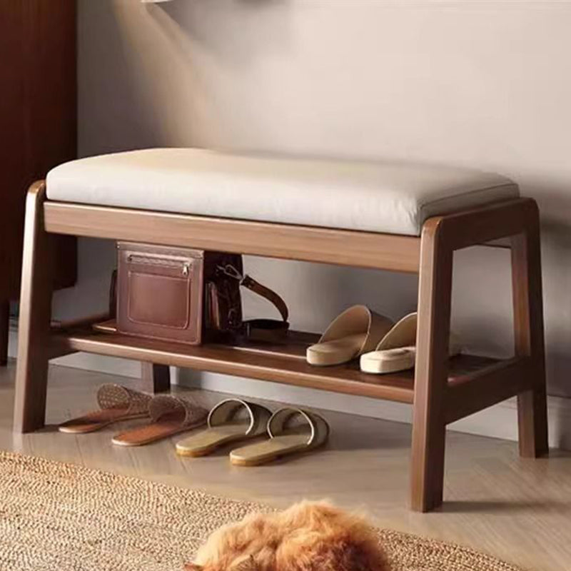 Contemporary Scandinavian Tech Fabric Pine Wood Rectangular Shoe Bench With 1 Shelf For Entryways