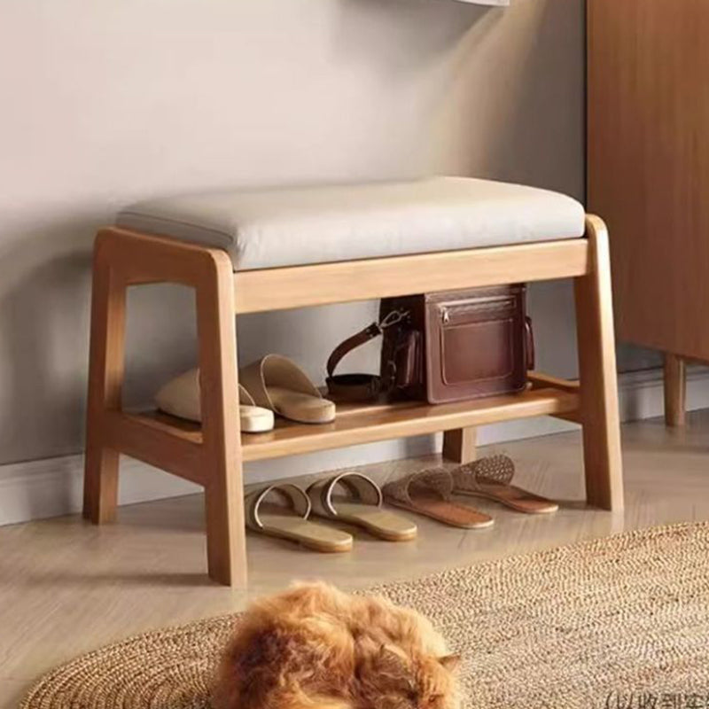 Contemporary Scandinavian Tech Fabric Pine Wood Rectangular Shoe Bench With 1 Shelf For Entryways