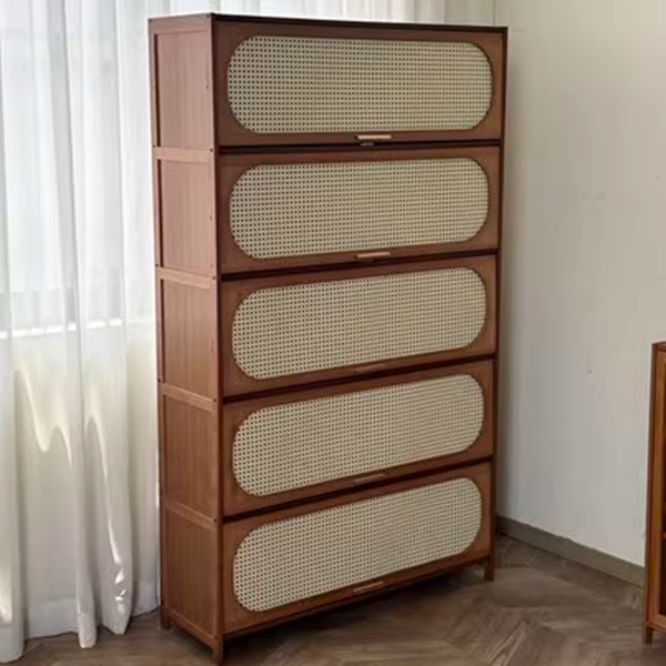 Traditional Chinese Bamboo Plastic Rattan Openwork Square Storage Cabinet 1/2/3/4/5-Storage For Living Room