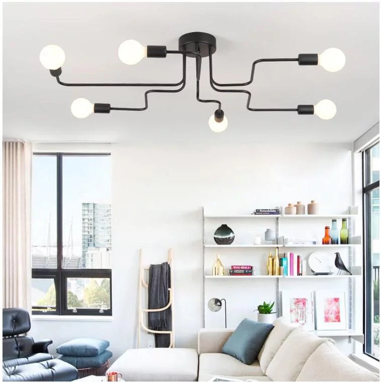 Retro Wrought Iron Multiple Rod Pole Chandelier