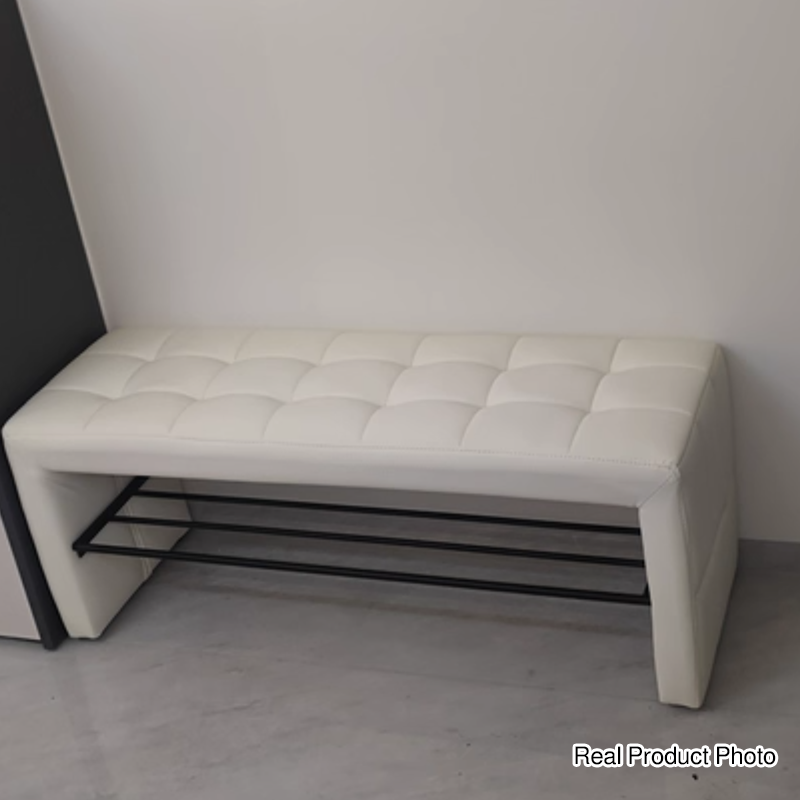 Modern Luxury Faux Leather Solid Wood & Plywood Rectangular Shoe Bench With Open Storage Shelf For Entryway