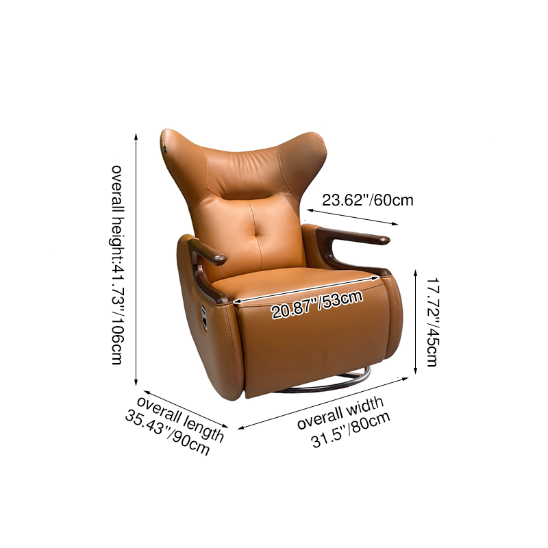 Retro Eco Leather & Solid Wood Metal Swivel Recliner Lounge Chair - Adjustable Rocking Accent Chair With Oak Armrests And Footrests