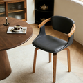 Modern Minimalist Solid Wood & Plywood Faux Leather Swivel Ergonomic Upholstered Dining Chair With Armrests For Dining Room & Home Office