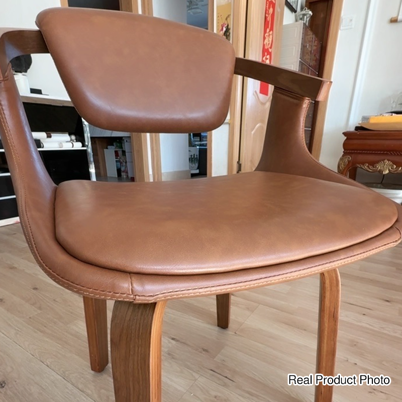 Modern Minimalist Solid Wood & Plywood Faux Leather Swivel Ergonomic Upholstered Dining Chair With Armrests For Dining Room & Home Office