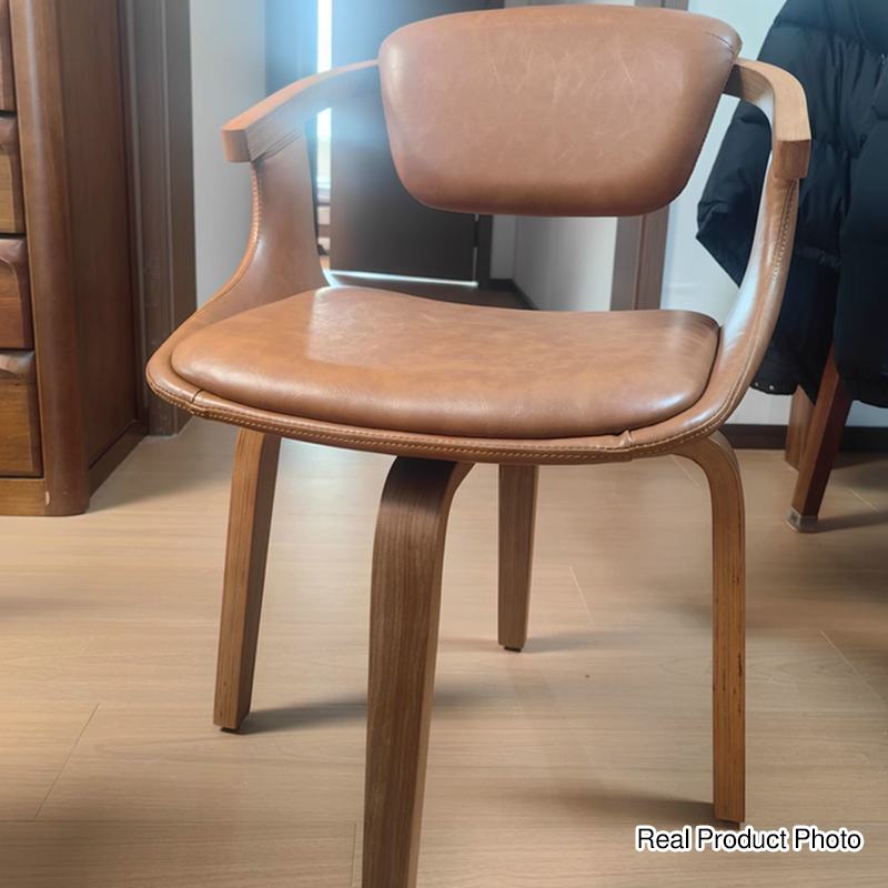 Modern Minimalist Solid Wood & Plywood Faux Leather Swivel Ergonomic Upholstered Dining Chair With Armrests For Dining Room & Home Office