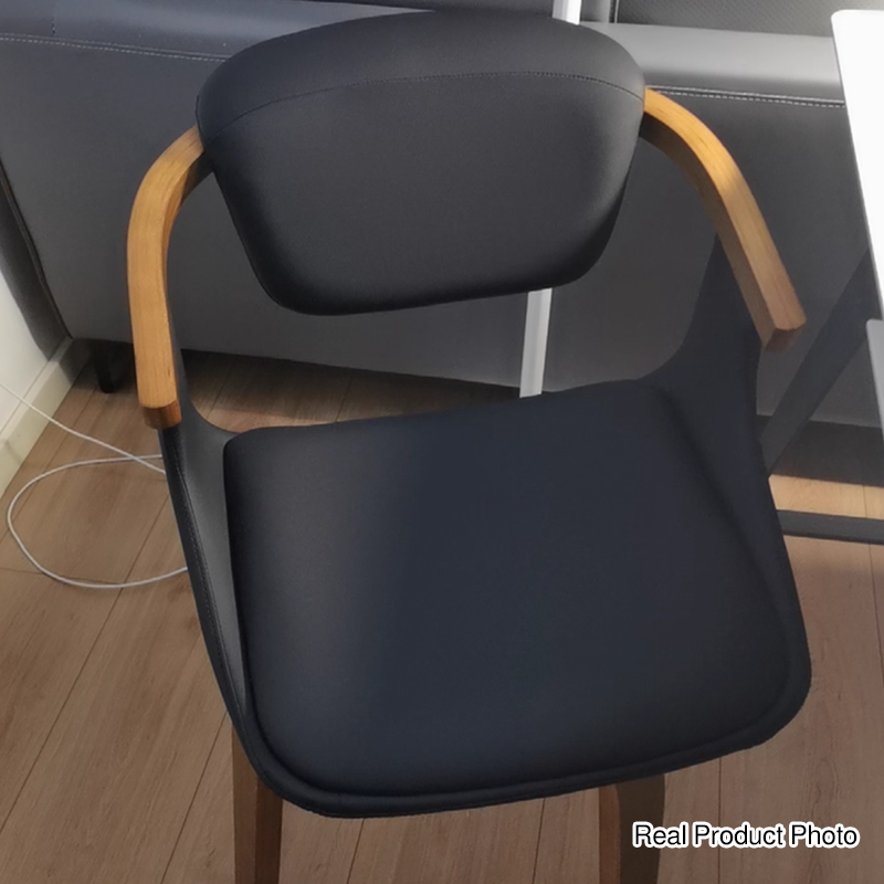 Modern Minimalist Solid Wood & Plywood Faux Leather Swivel Ergonomic Upholstered Dining Chair With Armrests For Dining Room & Home Office
