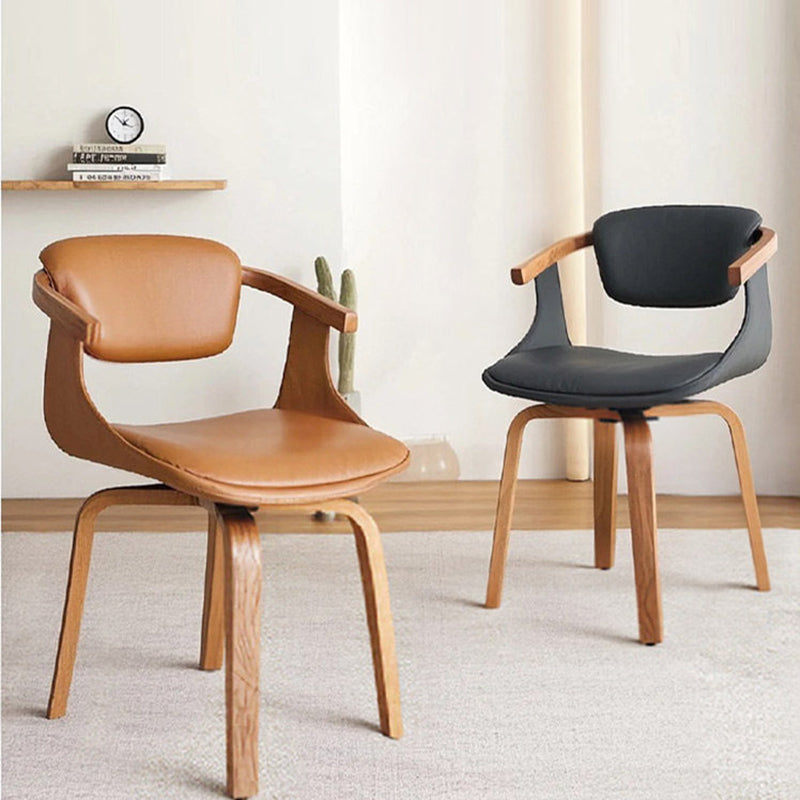 Modern Minimalist Solid Wood & Plywood Faux Leather Swivel Ergonomic Upholstered Dining Chair With Armrests For Dining Room & Home Office