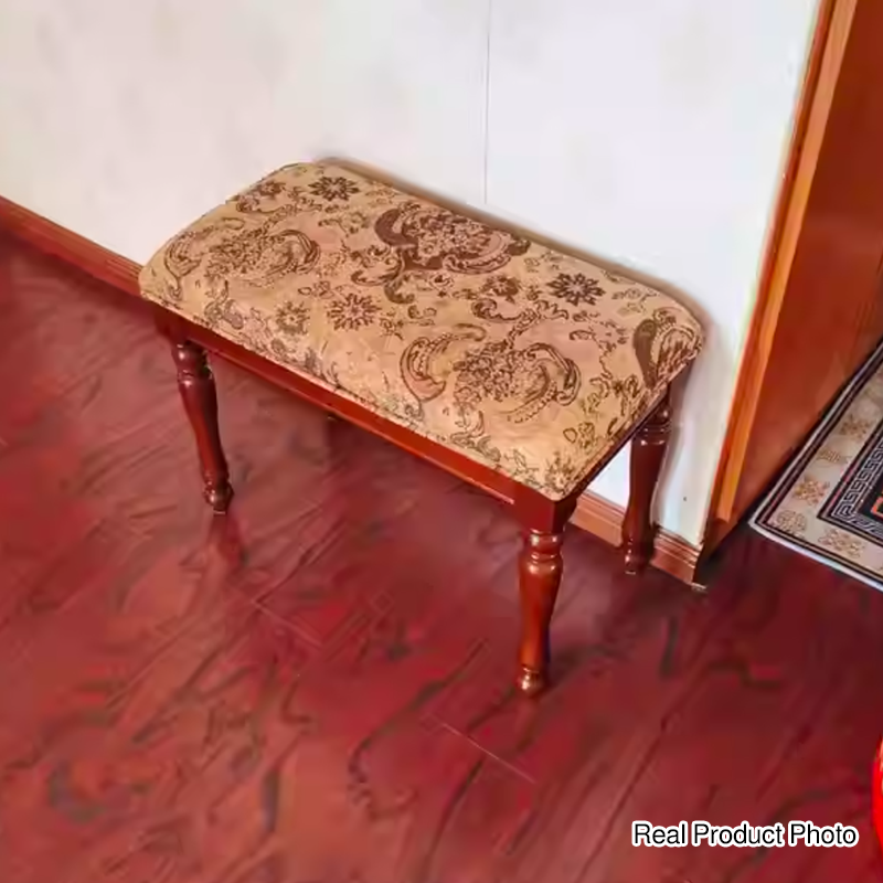 Contemporary Retro Solid Wood MDF Fabric Rectangular Accent Bench With Upholstered Cushion For Entryway & Bedroom