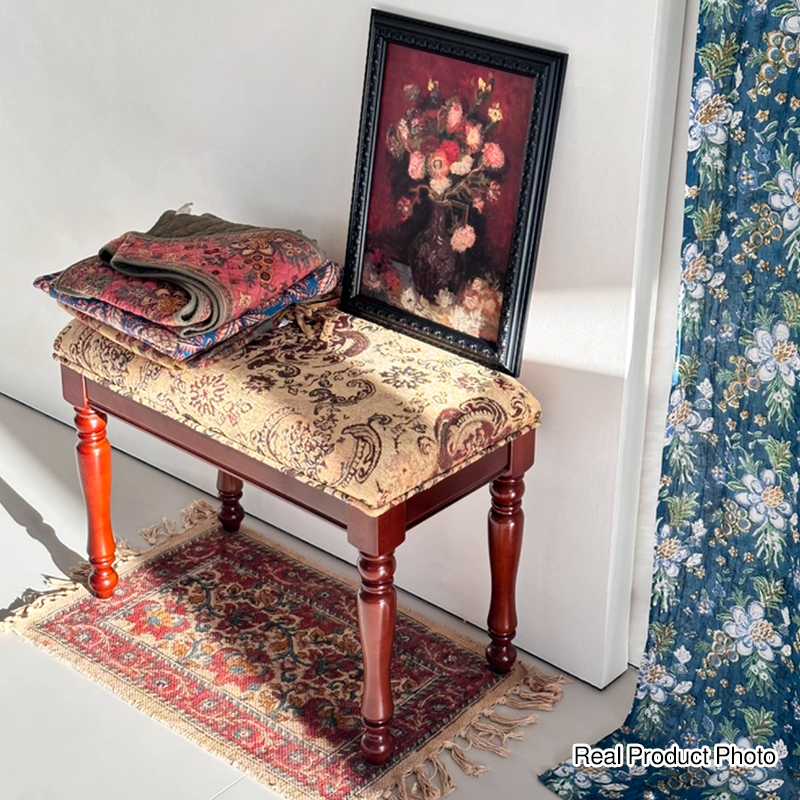 Contemporary Retro Solid Wood MDF Fabric Rectangular Accent Bench With Upholstered Cushion For Entryway & Bedroom