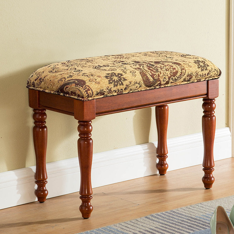 Contemporary Retro Solid Wood MDF Fabric Rectangular Accent Bench With Upholstered Cushion For Entryway & Bedroom