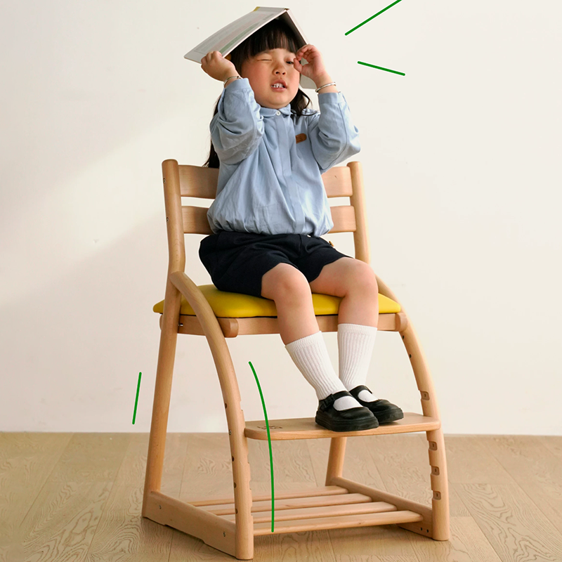 Modern Minimalist Solid Beech Wood Kids Study Chair - Adjustable Height Ergonomic Learning Chair With Footrest & Hidden Gravity Wheels