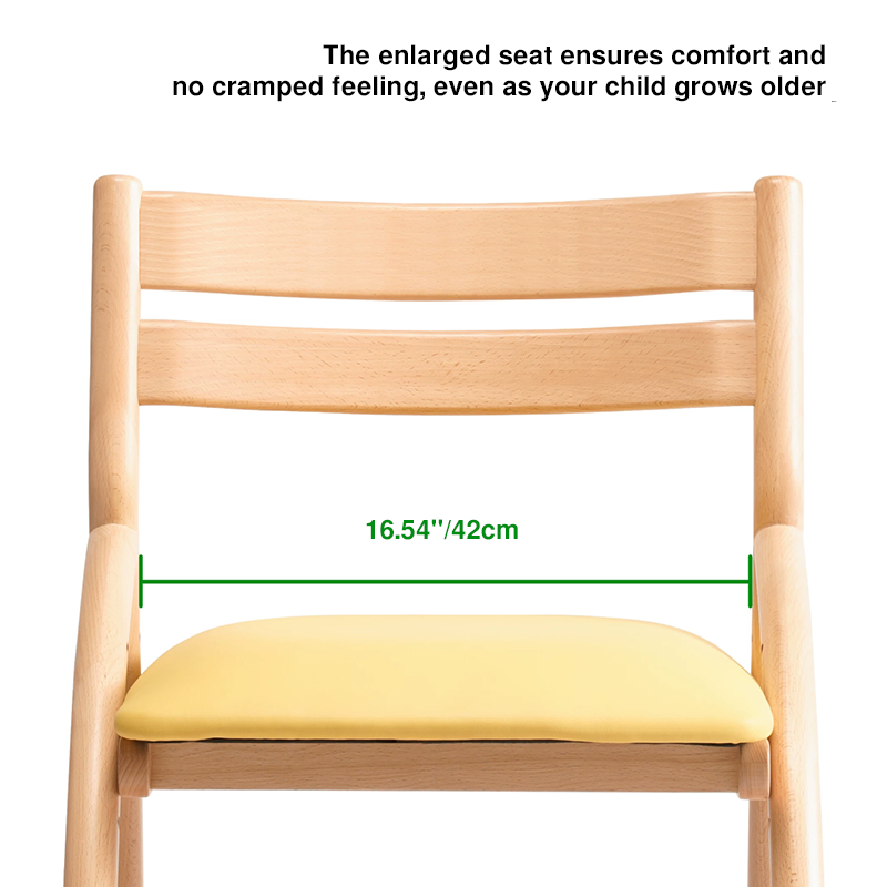 Modern Minimalist Solid Beech Wood Kids Study Chair - Adjustable Height Ergonomic Learning Chair With Footrest & Hidden Gravity Wheels