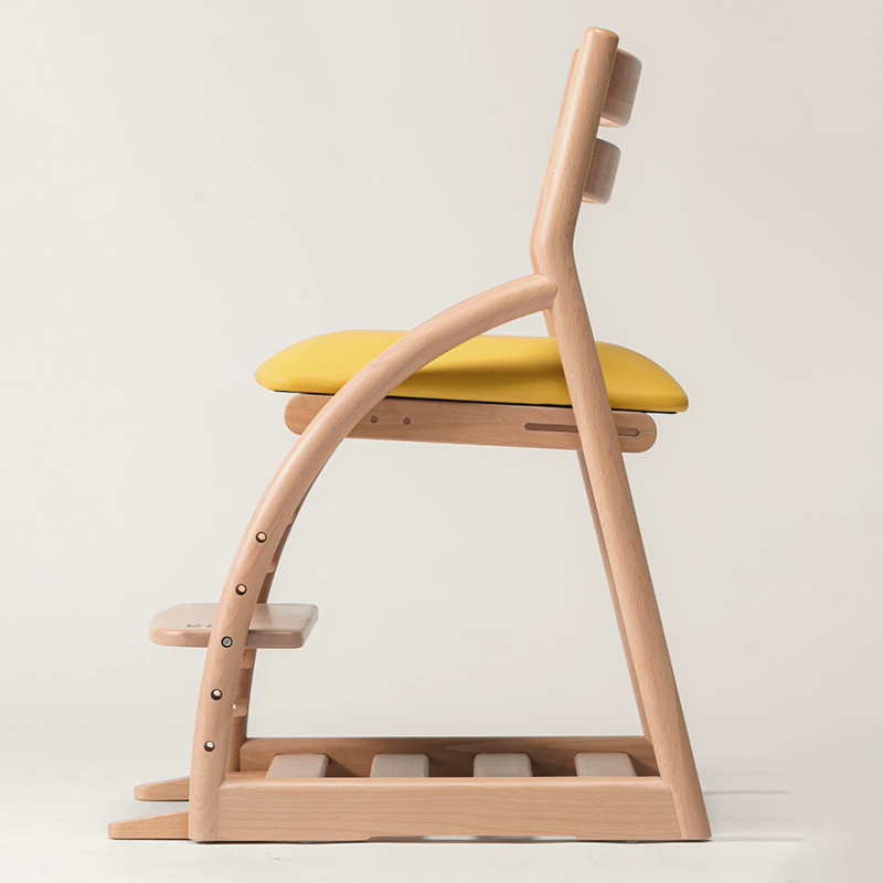 Modern Minimalist Solid Beech Wood Kids Study Chair - Adjustable Height Ergonomic Learning Chair With Footrest & Hidden Gravity Wheels
