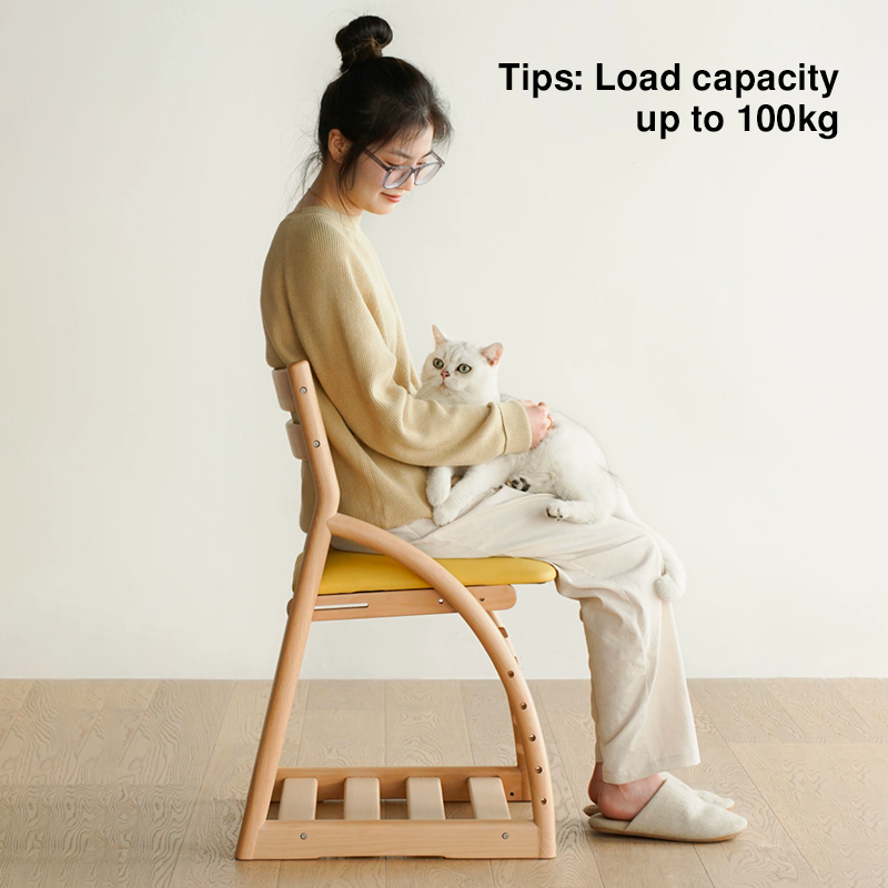 Modern Minimalist Solid Beech Wood Kids Study Chair - Adjustable Height Ergonomic Learning Chair With Footrest & Hidden Gravity Wheels