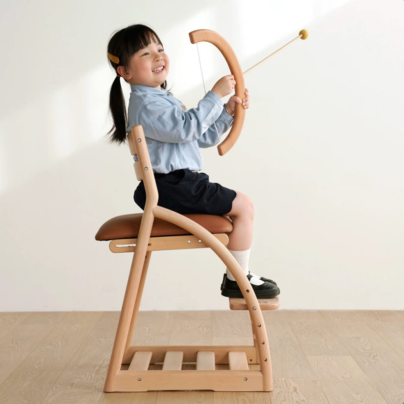 Modern Minimalist Solid Beech Wood Kids Study Chair - Adjustable Height Ergonomic Learning Chair With Footrest & Hidden Gravity Wheels