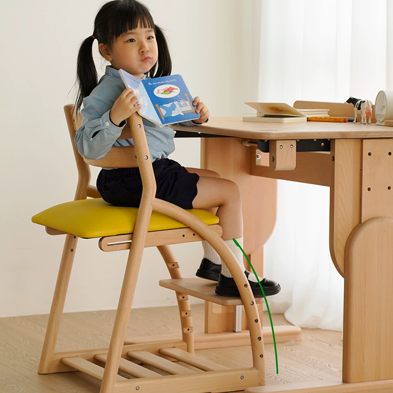 Modern Minimalist Solid Beech Wood Kids Study Chair - Adjustable Height Ergonomic Learning Chair With Footrest & Hidden Gravity Wheels
