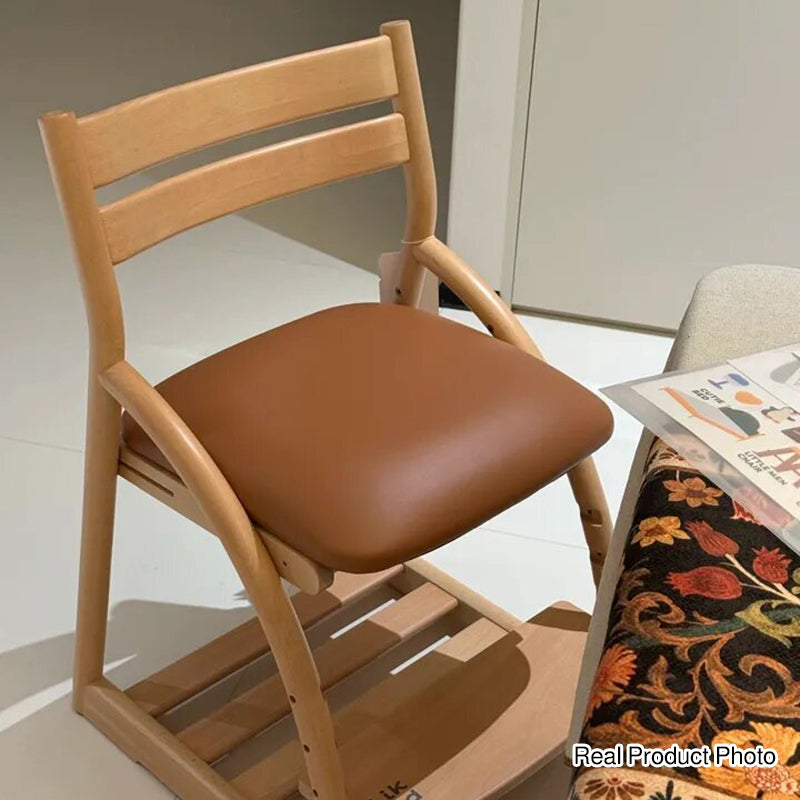 Modern Minimalist Solid Beech Wood Kids Study Chair - Adjustable Height Ergonomic Learning Chair With Footrest & Hidden Gravity Wheels