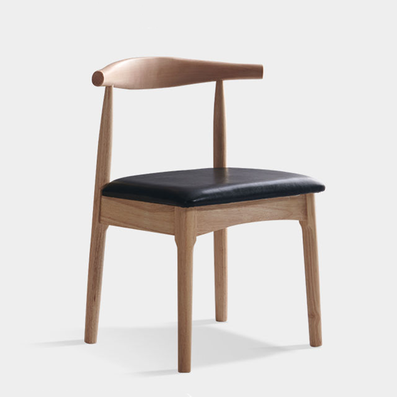 Contemporary Nordic Solid Rubberwood & Plywood Faux Leather Horn Dining Chair With Backrest For Dining Room & Living Room