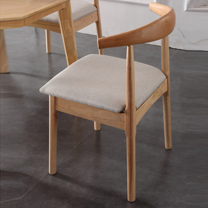 Contemporary Nordic Solid Rubberwood & Plywood Faux Leather Horn Dining Chair With Backrest For Dining Room & Living Room