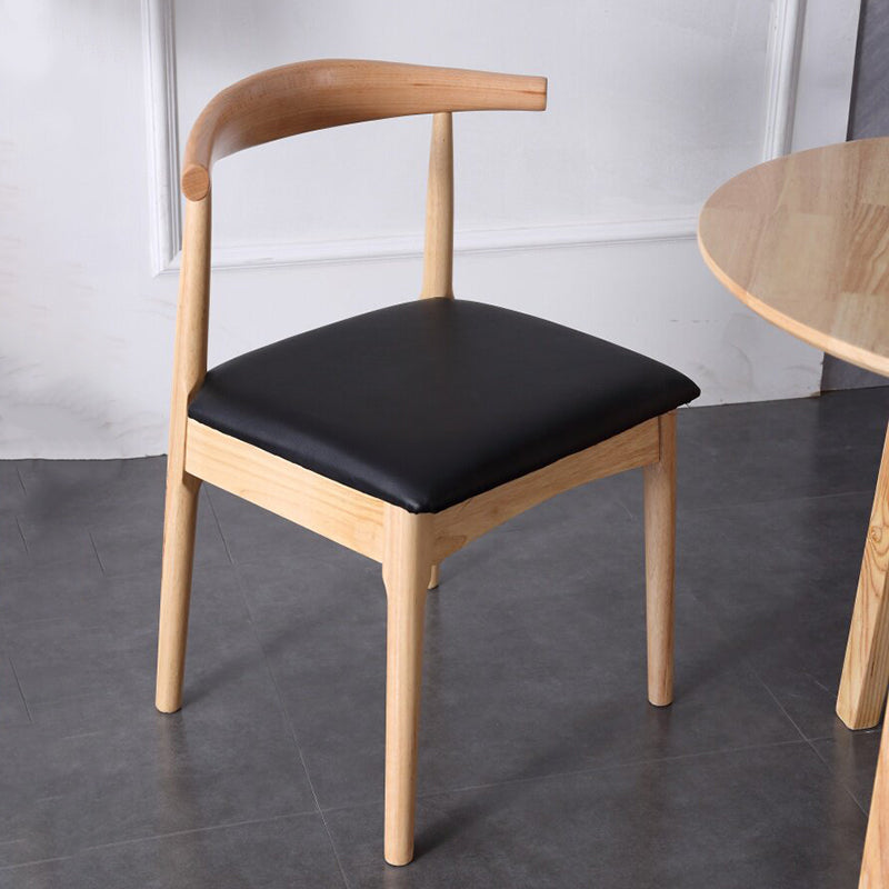 Contemporary Nordic Solid Rubberwood & Plywood Faux Leather Horn Dining Chair With Backrest For Dining Room & Living Room