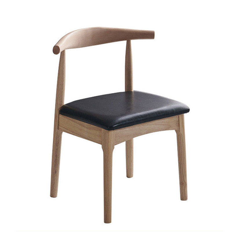 Contemporary Nordic Solid Rubberwood & Plywood Faux Leather Horn Dining Chair With Backrest For Dining Room & Living Room