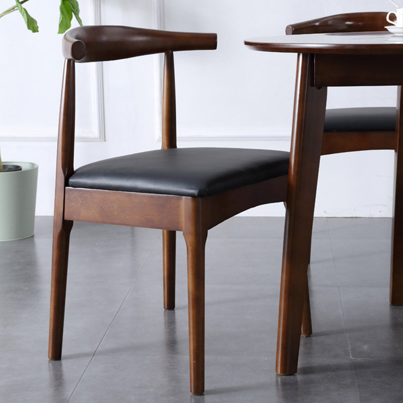 Contemporary Nordic Solid Rubberwood & Plywood Faux Leather Horn Dining Chair With Backrest For Dining Room & Living Room