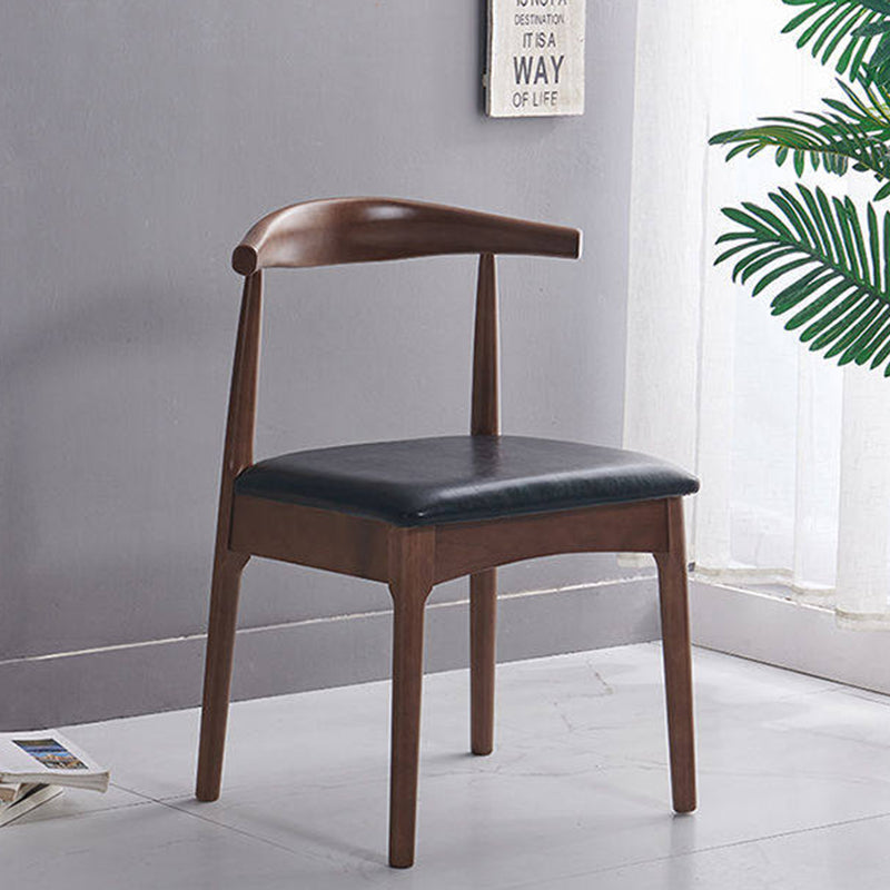 Contemporary Nordic Solid Rubberwood & Plywood Faux Leather Horn Dining Chair With Backrest For Dining Room & Living Room