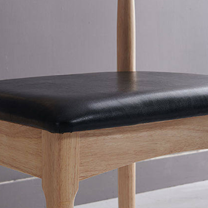 Contemporary Nordic Solid Rubberwood & Plywood Faux Leather Horn Dining Chair With Backrest For Dining Room & Living Room