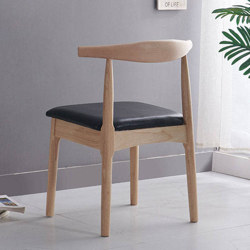 Contemporary Nordic Solid Rubberwood & Plywood Faux Leather Horn Dining Chair With Backrest For Dining Room & Living Room