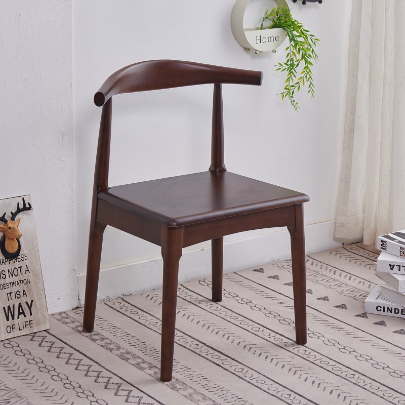 Contemporary Nordic Solid Rubberwood & Plywood Faux Leather Horn Dining Chair With Backrest For Dining Room & Living Room