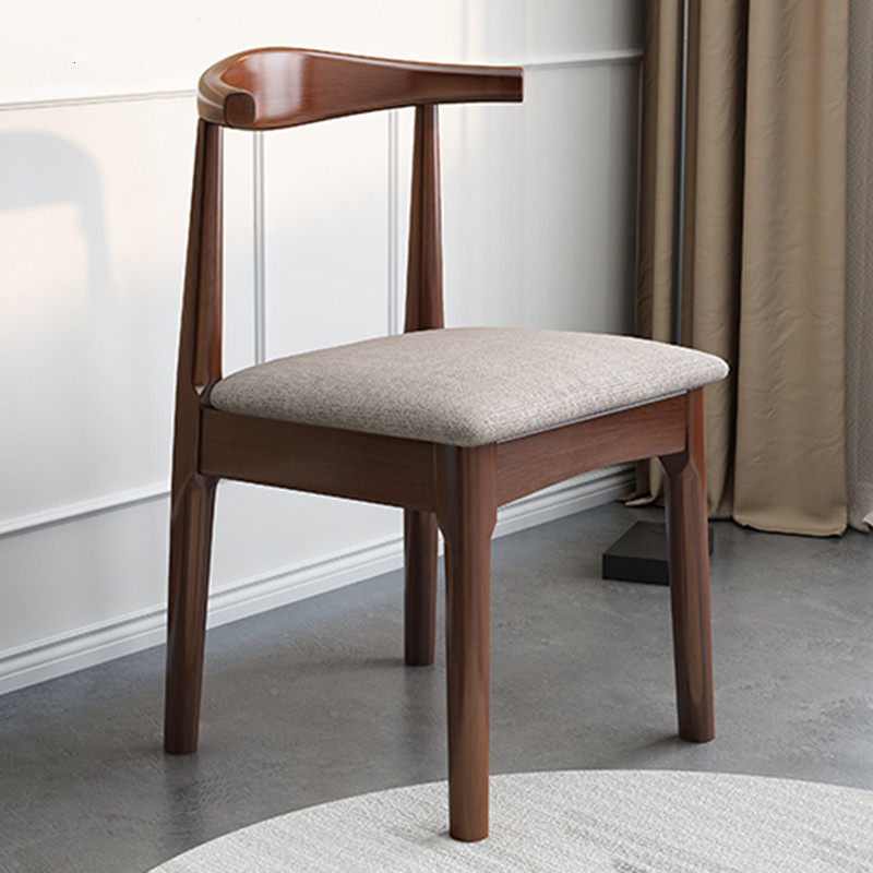 Contemporary Nordic Solid Rubberwood & Plywood Faux Leather Horn Dining Chair With Backrest For Dining Room & Living Room
