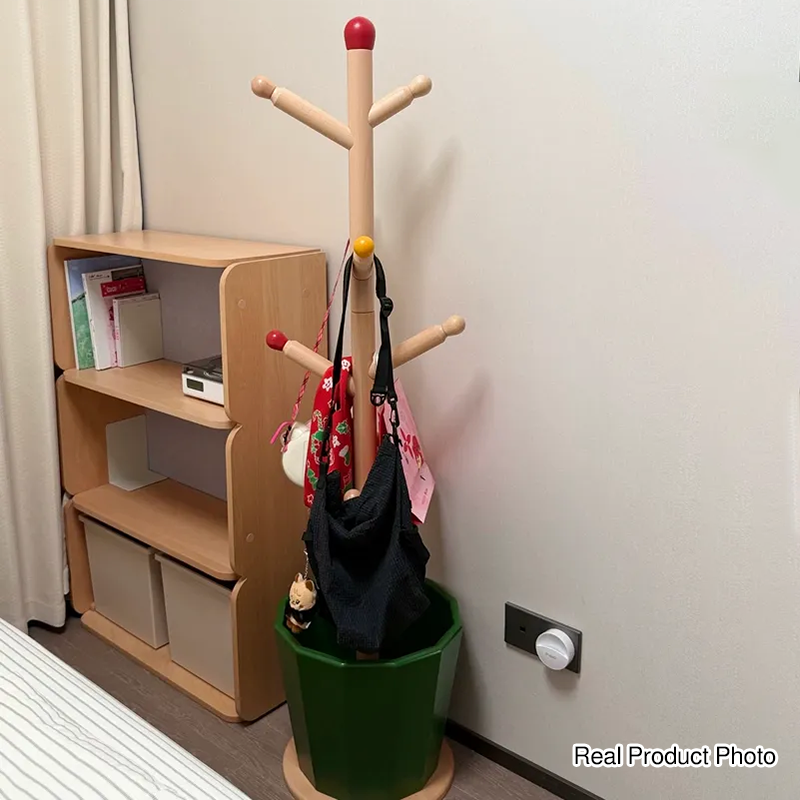 Contemporary Creative Solid Beech Wood Kids Coat Rack - Adjustable Height Children’s Floor Standing Clothes & Backpack Organizer Hall Tree For Bedroom