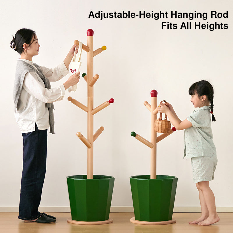 Contemporary Creative Solid Beech Wood Kids Coat Rack - Adjustable Height Children’s Floor Standing Clothes & Backpack Organizer Hall Tree For Bedroom