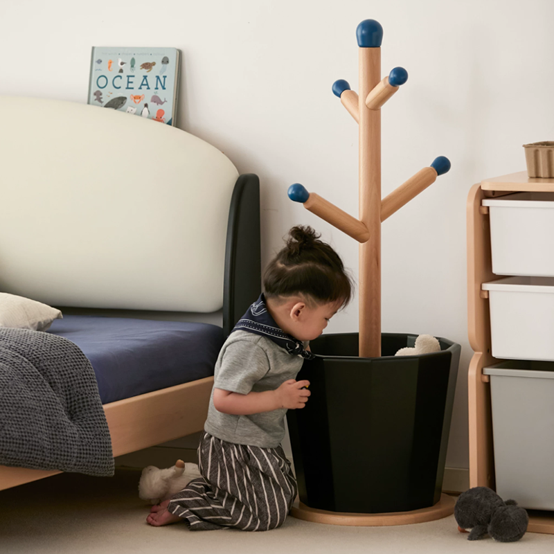 Contemporary Creative Solid Beech Wood Kids Coat Rack - Adjustable Height Children’s Floor Standing Clothes & Backpack Organizer Hall Tree For Bedroom
