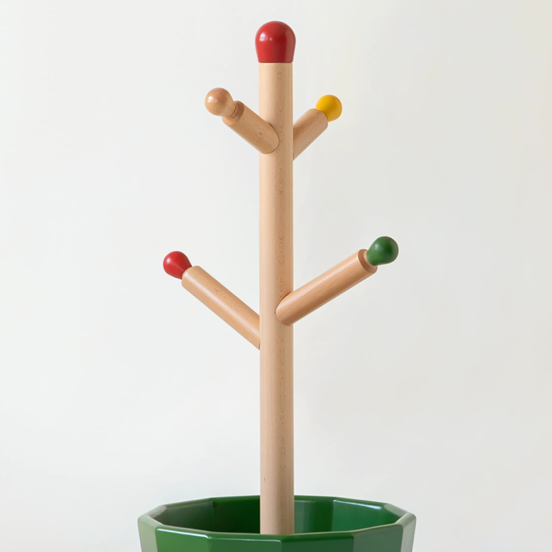 Contemporary Creative Solid Beech Wood Kids Coat Rack - Adjustable Height Children’s Floor Standing Clothes & Backpack Organizer Hall Tree For Bedroom