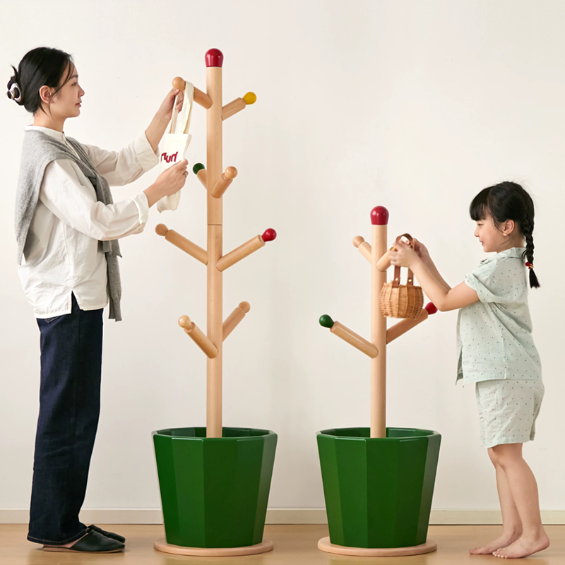 Contemporary Creative Solid Beech Wood Kids Coat Rack - Adjustable Height Children’s Floor Standing Clothes & Backpack Organizer Hall Tree For Bedroom