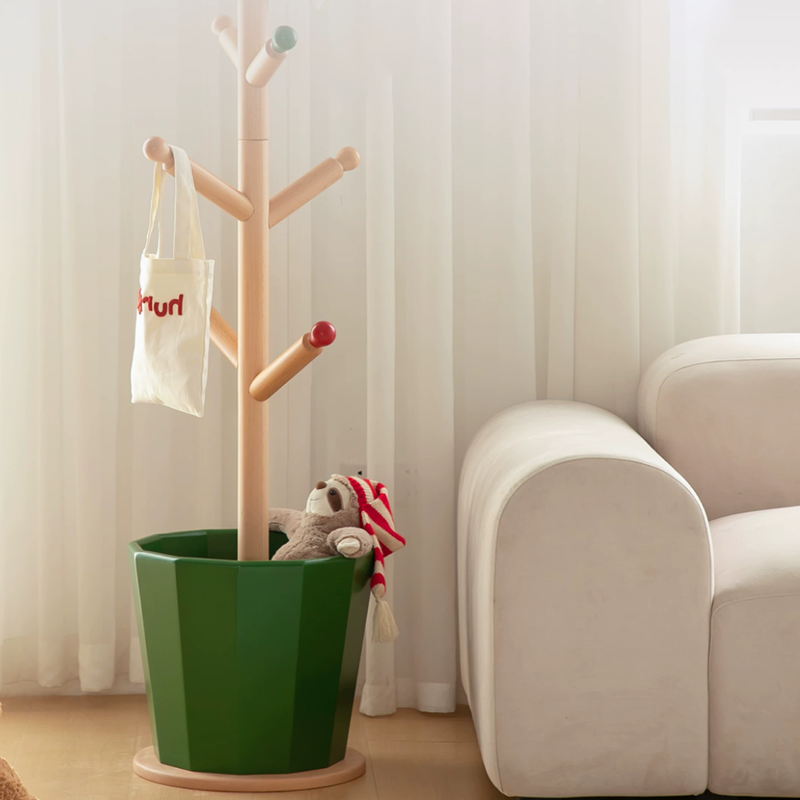 Contemporary Creative Solid Beech Wood Kids Coat Rack - Adjustable Height Children’s Floor Standing Clothes & Backpack Organizer Hall Tree For Bedroom