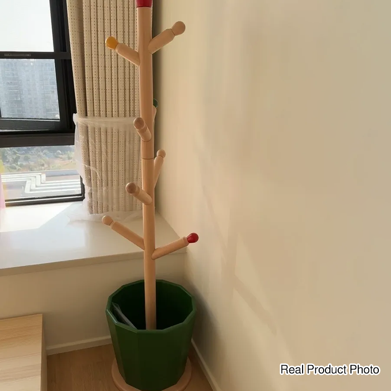Contemporary Creative Solid Beech Wood Kids Coat Rack - Adjustable Height Children’s Floor Standing Clothes & Backpack Organizer Hall Tree For Bedroom