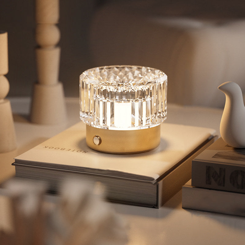Diamond Glow Luxury Bedside Table Lamp - Acrylic & Aluminum Ambient Night Light Glacier & Warm Sun Collection