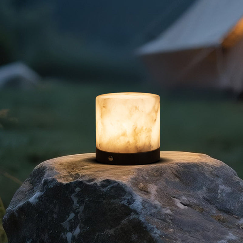 Contemporary Scandinavian Natural Marble Aluminum Alloy Table Lamp - Alabaster Ambient Bedside Lamp With Touch Dimming & USB Rechargeable Light